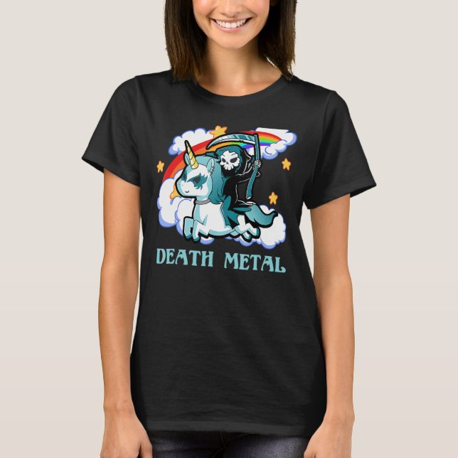 Funny Rainbow Skeleton Unicorn Death Metal Music F T-Shirt (Front)