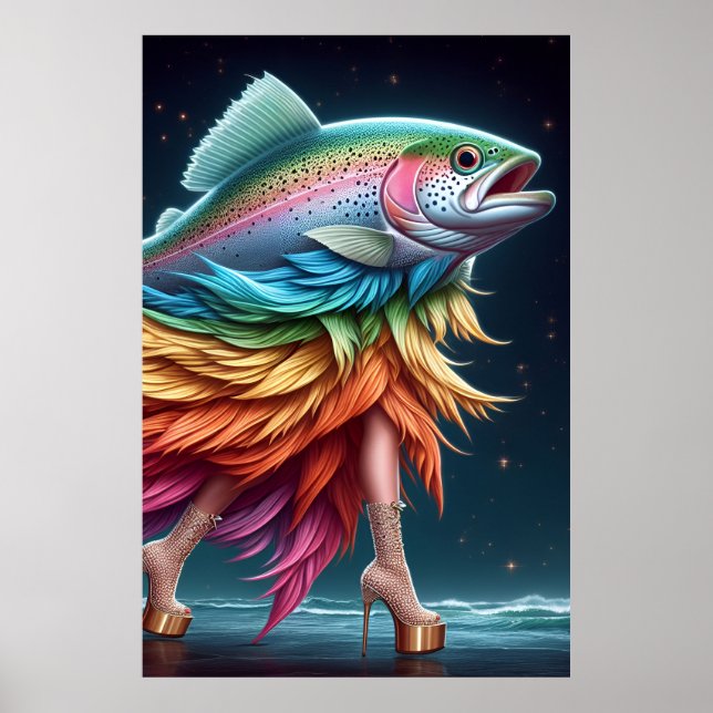 Funny Rainbow Trout Fish Fashion Poster (Front)