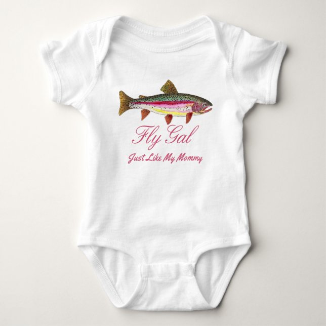 Funny Rainbow Trout Fly Fishing Mummy Baby Bodysuit (Front)