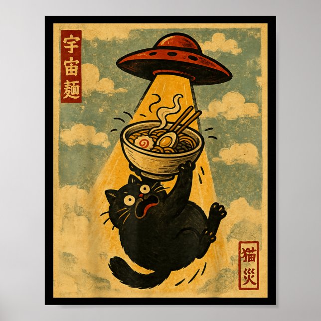 Funny Ramen Cat Japanese Anime Ufo Men Women Teens Poster (Front)