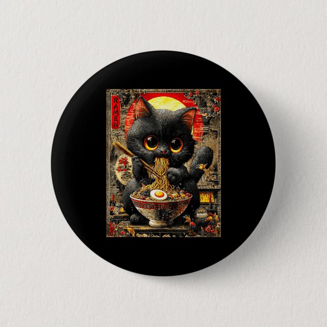 Funny Ramen Cat Noodle Lovers Anime Otaku  6 Cm Round Badge (Front)