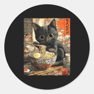 Funny Ramen Cat Noodle Lovers Anime Otaku Classic Round Sticker
