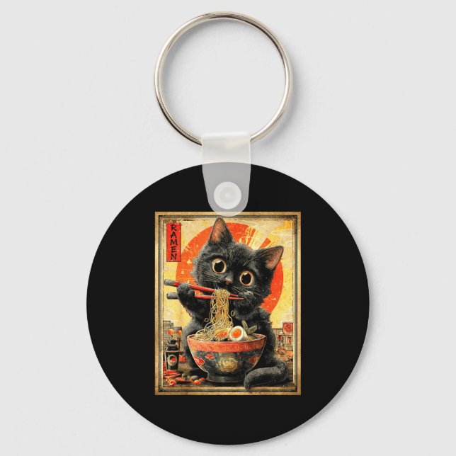 Funny Ramen Cat Noodle Lovers Anime Otaku  Key Ring (Front)