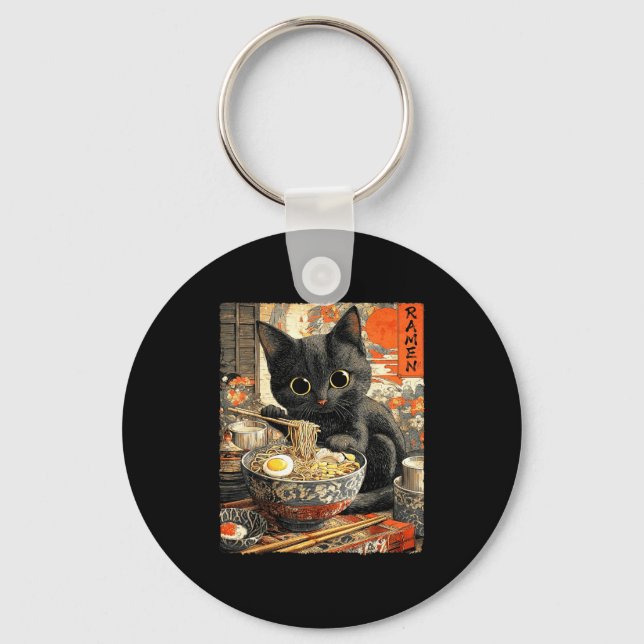 Funny Ramen Cat Noodle Lovers Anime Otaku  Key Ring (Front)