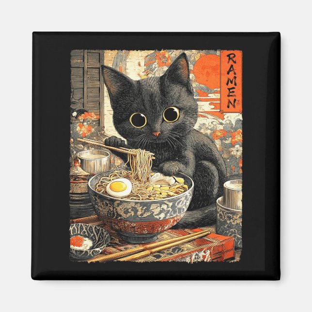 Funny Ramen Cat Noodle Lovers Anime Otaku  Magnet (Front)
