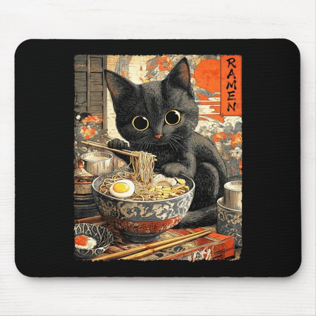 Funny Ramen Cat Noodle Lovers Anime Otaku  Mouse Pad (Front)