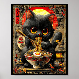 Funny Ramen Cat Noodle Lovers Anime Otaku  Poster