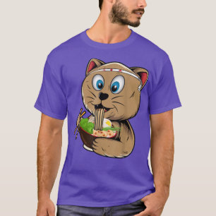 Funny Ramen Kawaii Cat Eating Noodles Japanese Foo T-Shirt
