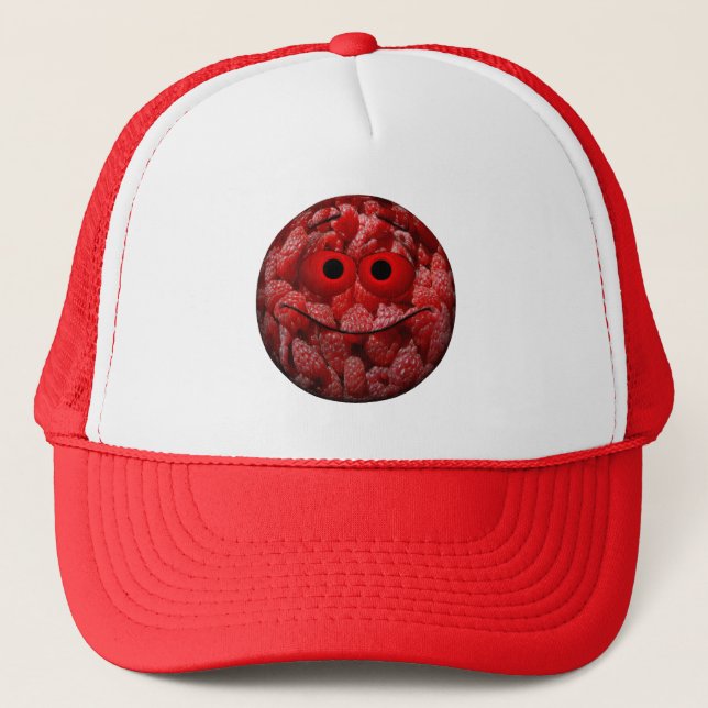 Funny Raspberry Emoticon Trucker Hat (Front)