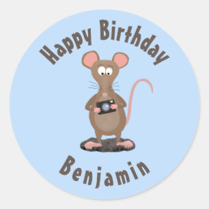 Funny rat and camera personalised birthday classic round sticker