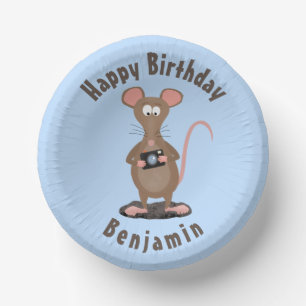 Funny rat and camera personalised birthday paper plate