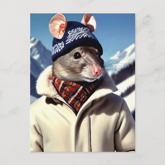 Funny Rat Modelling Ski Wear Postcard (Front)