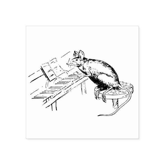 Funny Rat on Stool Playing the Piano Rubber Stamp (Imprint)