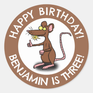 Funny rat thumbs up personalised cartoon birthday classic round sticker
