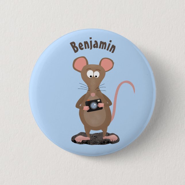 Funny rat with camera cartoon illustration 6 cm round badge (Front)