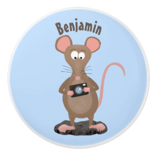 Funny rat with camera cartoon illustration ceramic knob