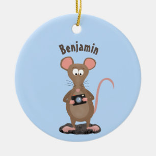 Funny rat with camera cartoon illustration ceramic ornament
