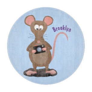 Funny rat with camera cartoon illustration cutting board