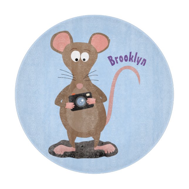 Funny rat with camera cartoon illustration cutting board (Front)