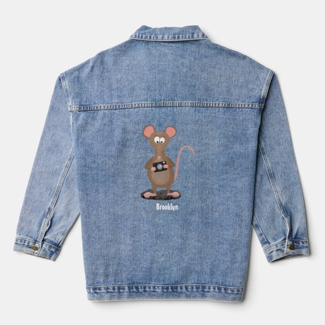 Funny rat with camera cartoon illustration denim jacket (Back)