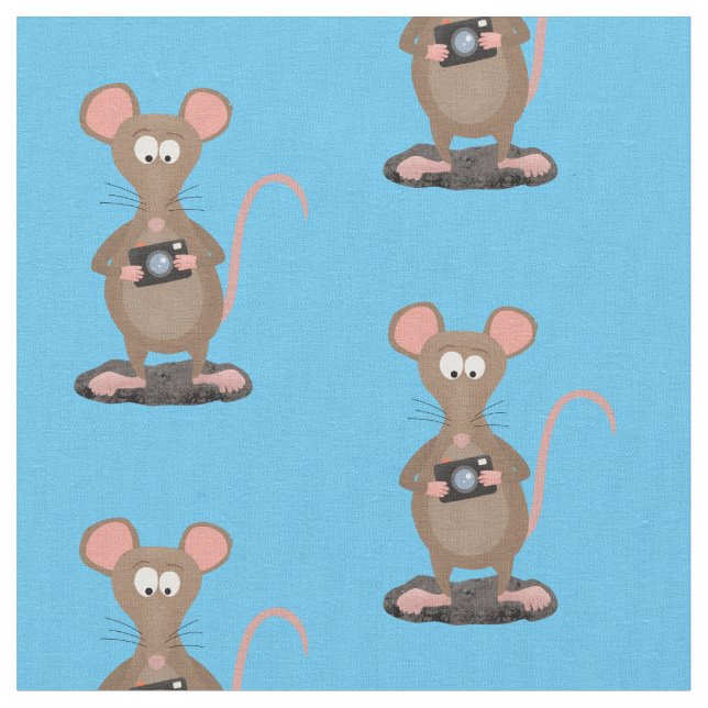 Funny rat with camera cartoon illustration fabric (Close Up)