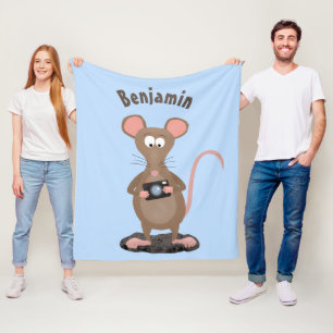 Funny rat with camera cartoon illustration fleece blanket