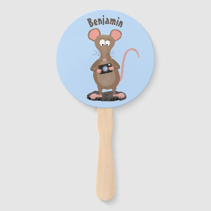 Funny rat with camera cartoon illustration hand fan