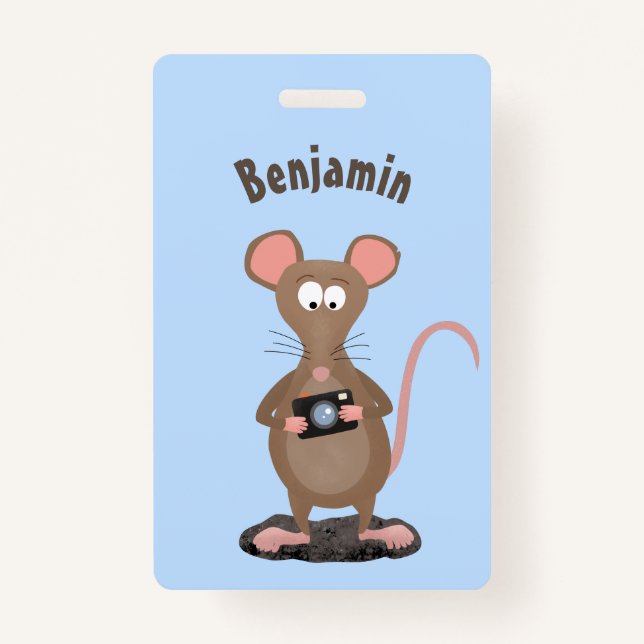 Funny rat with camera cartoon illustration ID badge (Front)