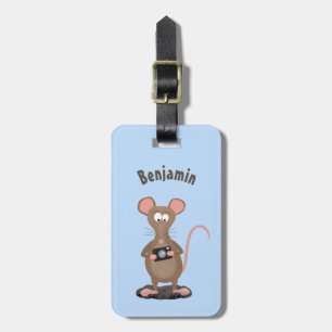 Funny rat with camera cartoon illustration luggage tag