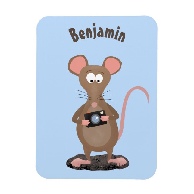 Funny rat with camera cartoon illustration magnet (Vertical)