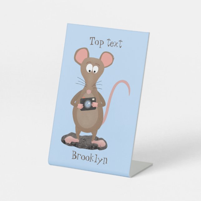 Funny rat with camera cartoon illustration pedestal sign (Front)