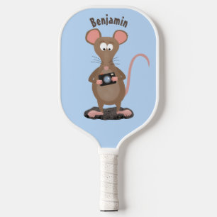 Funny rat with camera cartoon illustration  pickleball paddle