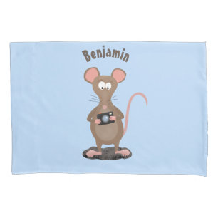 Funny rat with camera cartoon illustration pillowcase