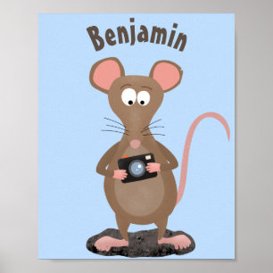 Funny rat with camera cartoon illustration poster