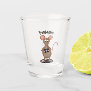 Funny rat with camera cartoon illustration shot glass