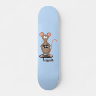 Funny rat with camera cartoon illustration skateboard