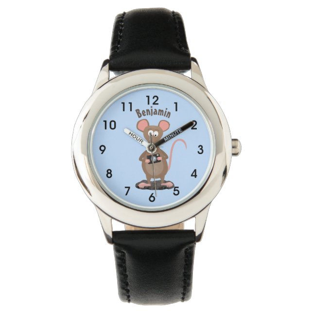 Funny rat with camera cartoon illustration watch (Front)