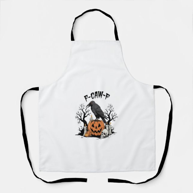 Funny Raven, F-Caw-F, Skull Raven, Gothic Crow Apron (Front)