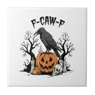Funny Raven, F-Caw-F, Skull Raven, Gothic Crow Ceramic Tile
