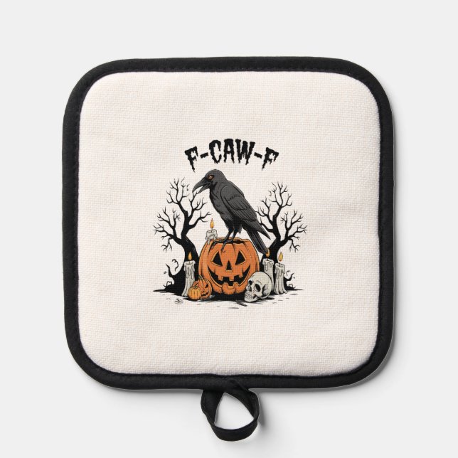 Funny Raven, F-Caw-F, Skull Raven, Gothic Crow Pot Holder (Front)