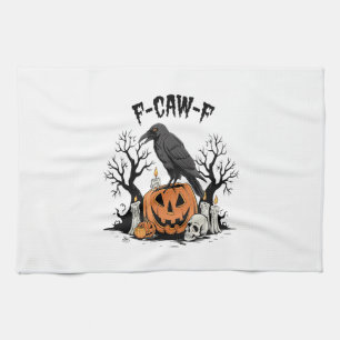 Funny Raven, F-Caw-F, Skull Raven, Gothic Crow Tea Towel