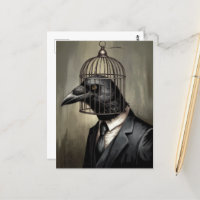 Funny Raven in a Business Suit With a Cage Head