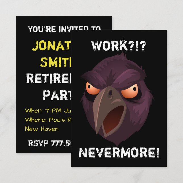 Funny Raven Retirement Invitation (Front/Back)
