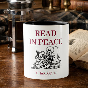 Funny Read In Peace Skeleton For Book Lovers Two-Tone Coffee Mug
