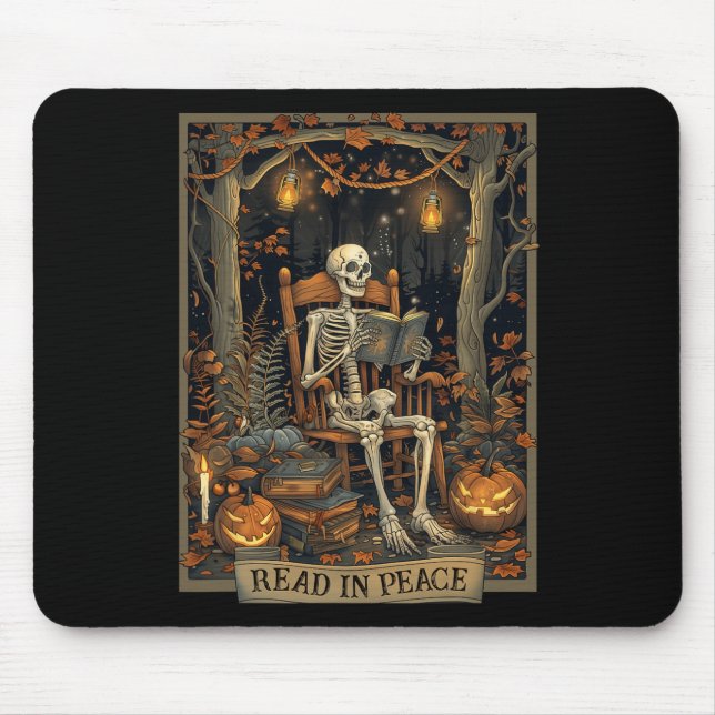 Funny Read In Peace Skeleton Halloween Read Bynned Mouse Pad (Front)