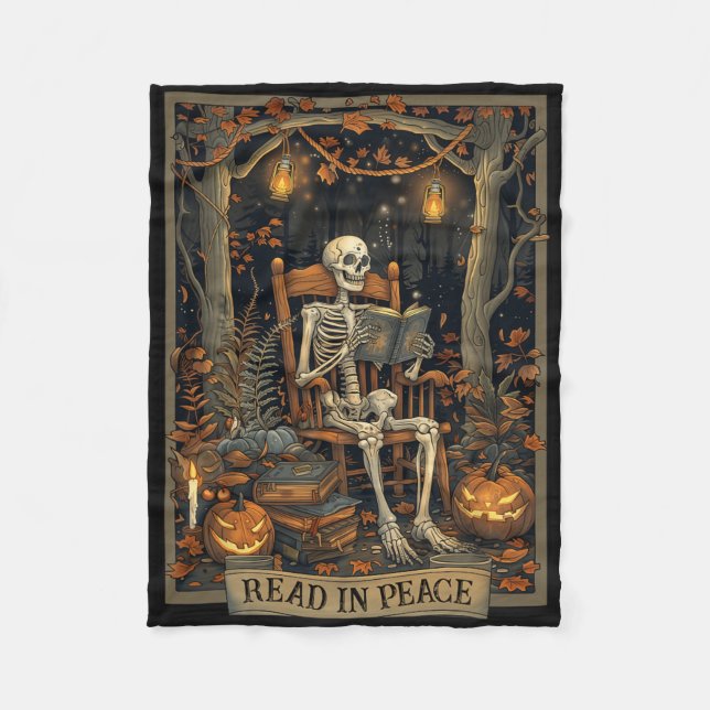 Funny Read In Peace Skeleton Halloween Read Nned B Fleece Blanket (Front)