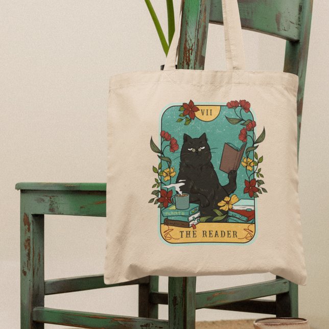 Funny Reader Tarot Card Cat Book Tote Bag (Creator Uploaded)