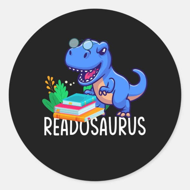 Funny Reading Book Readers Dinosaur Dino Apparel R Classic Round Sticker (Front)