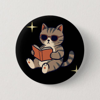 Funny Reading Cat 6 Cm Round Badge