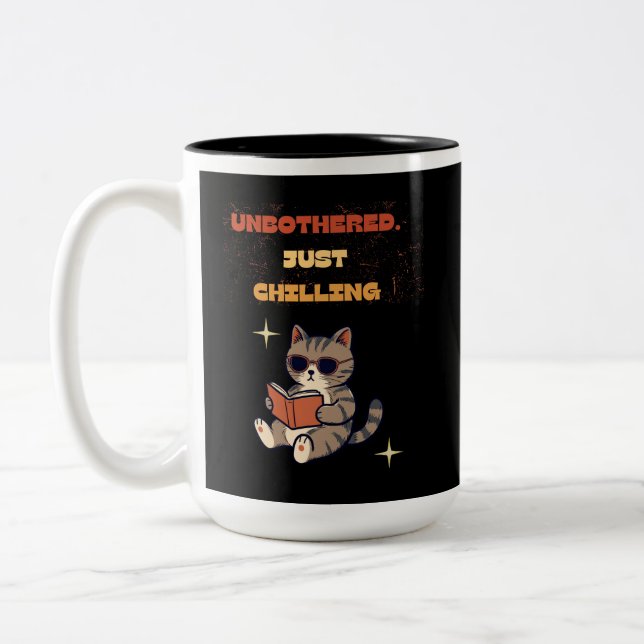 Funny Reading Cat  Two-Tone Coffee Mug (Left)